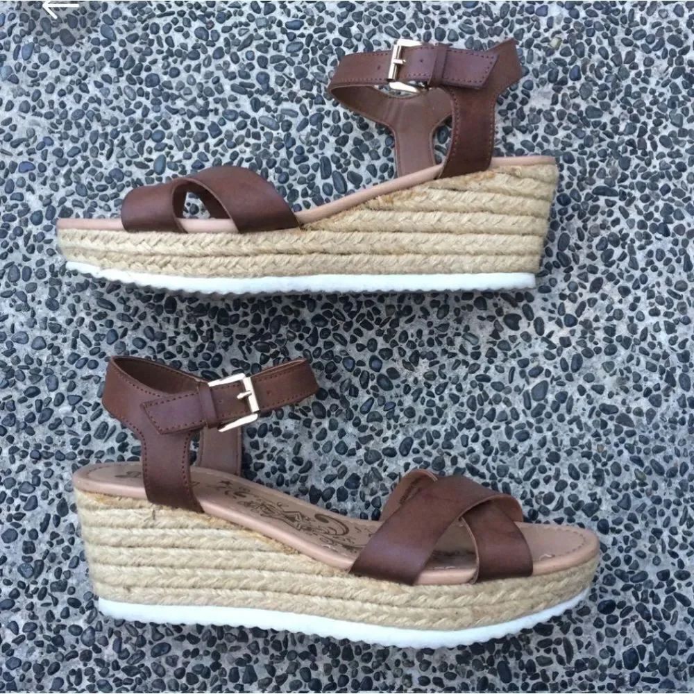 BRAND NEW BRASH WEDGE STYLE ANKLE STRAP OPEN TOE WOMEN"S SANDAL